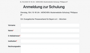 Bild der Veranstaltung Screenshot Webformular